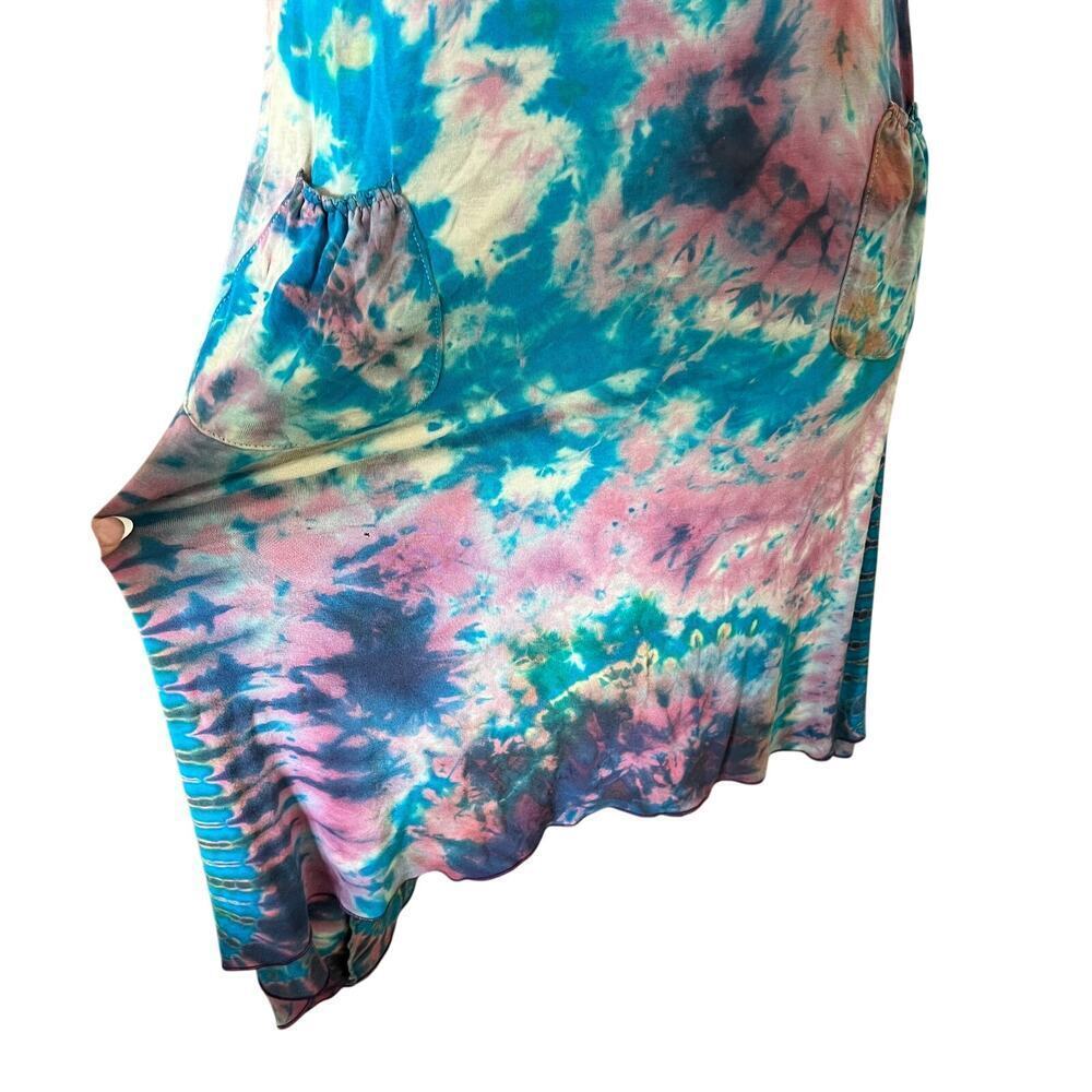Aloha Fashion Womens Tie Dye Sleeveless Sharkbite Hem Pocket Dress Blue Purple - Picture 5 of 11